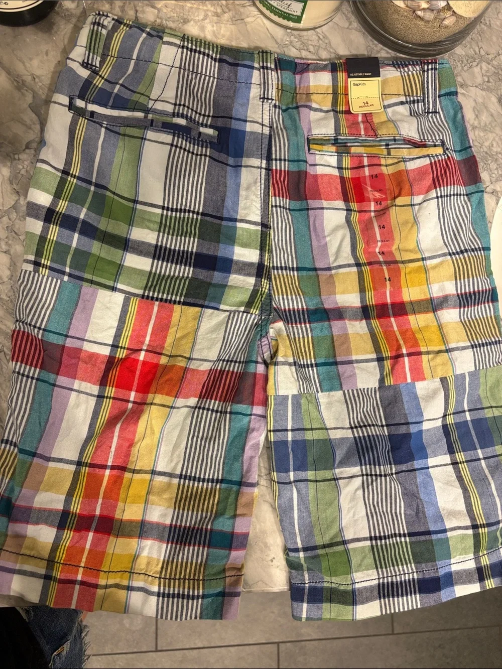 NWT Gap Kids Multi-Color Plaid Patchwork Shorts Size 14 Regular